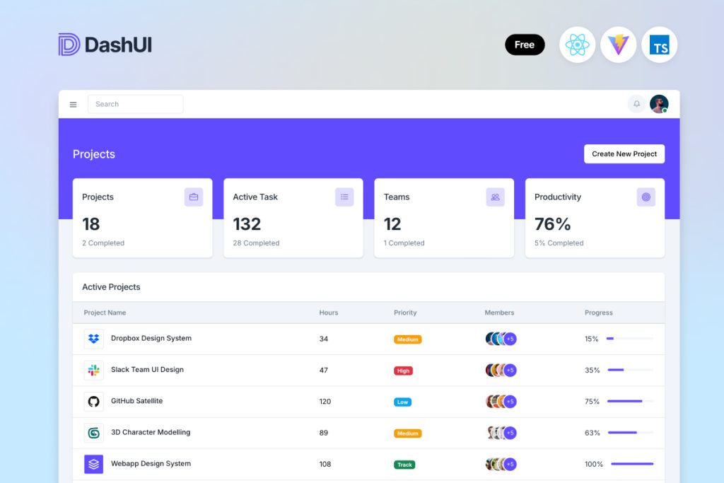Dash UI - Free React Admin Dashboard Template
