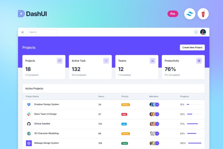 Dashui pro Tailwind CSS Admin Dashboard HTML5 template