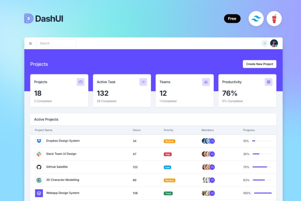 free tailwindcss admi dashboard html template dash ui