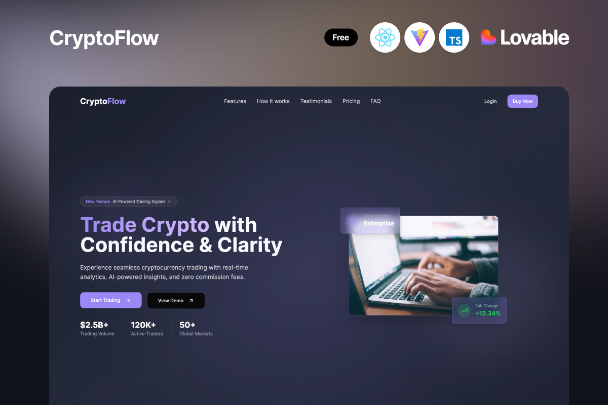 CryptoFlow – One Page Template Built with Loveable Redix UI - Codescandy