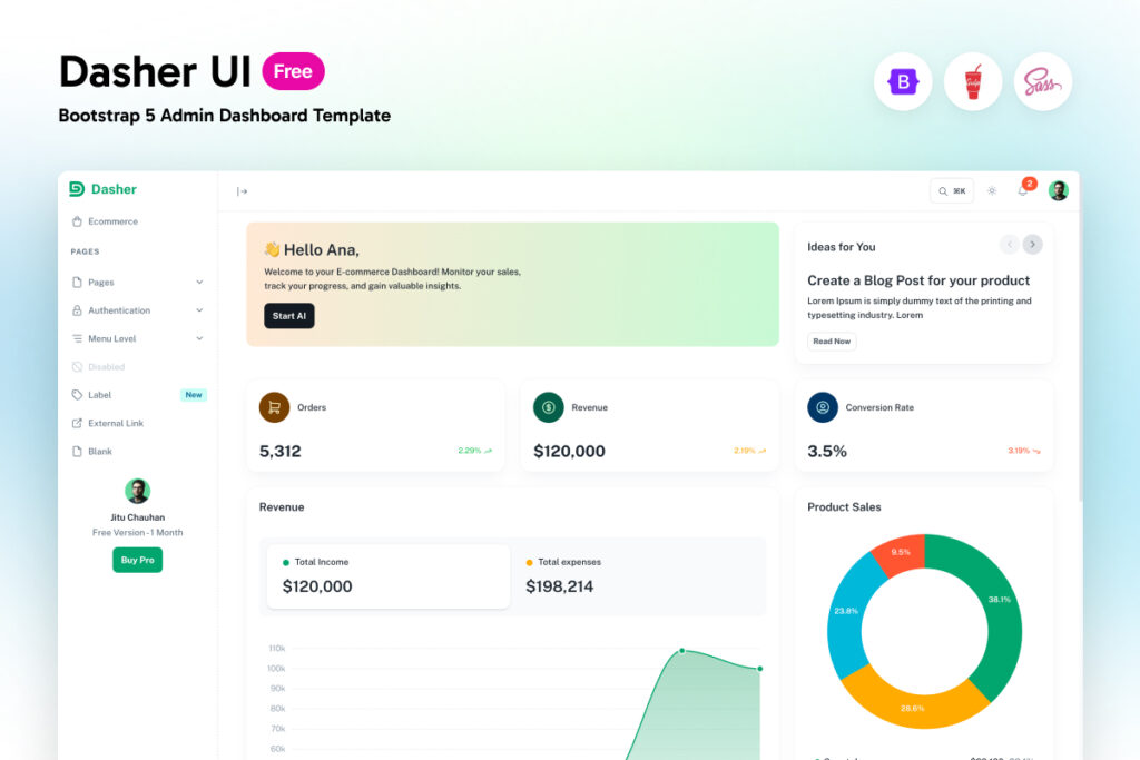Dasher UI Free Bootstrap 5 Admin Dashboard Template