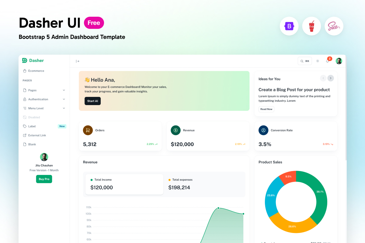 Dasher UI Free Bootstrap 5 Admin Dashboard Template