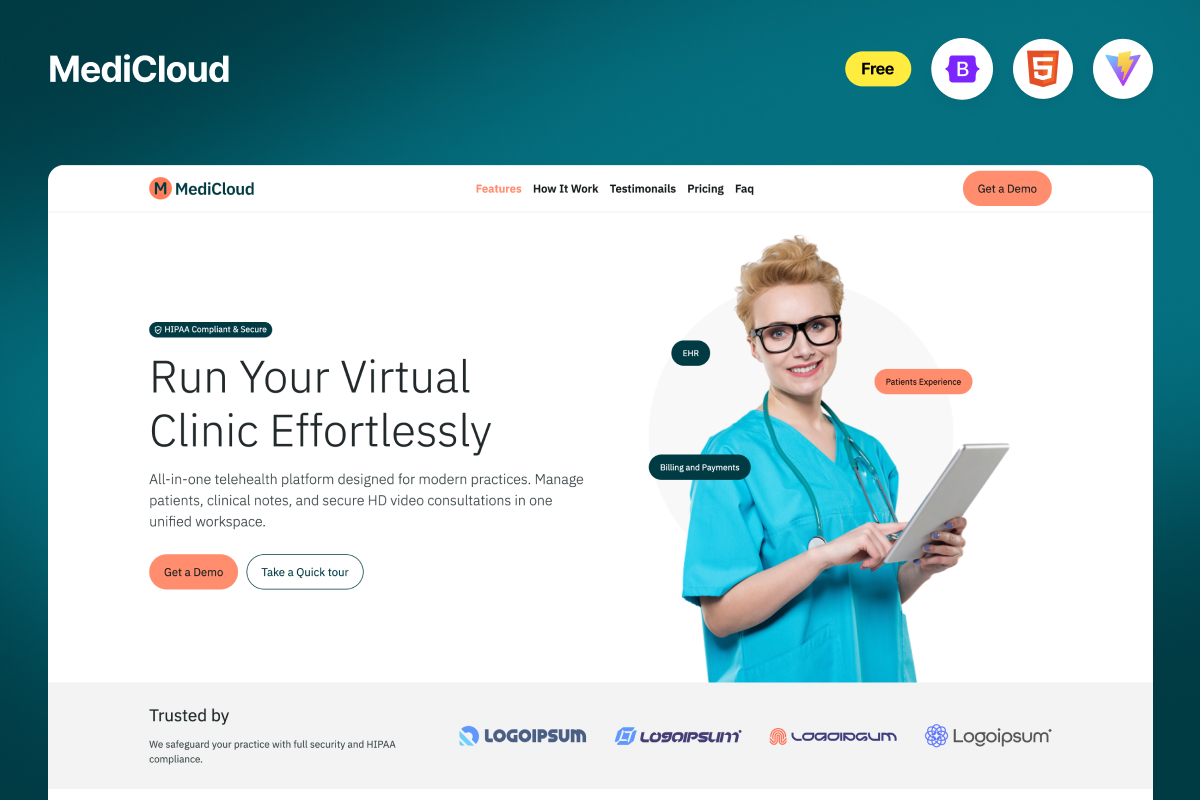 Telehealth SaaS One Page Template